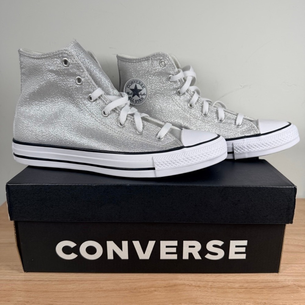 Converse CTAS Hi High Top Kid 7 Silver Chuck Taylor All Star Glitter A17096F